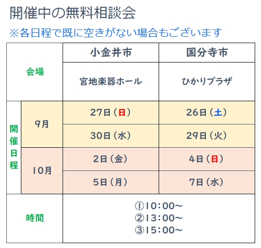 小金井市宮地楽器ホール 9月27日(日)、30日(水)、10月2日(金)、5日(月) 国分寺市ひかりプラザ 9月26日(土)、29日(火)、10月4日(日)、7日(水)全日程共通で①10時、②13時、③15時